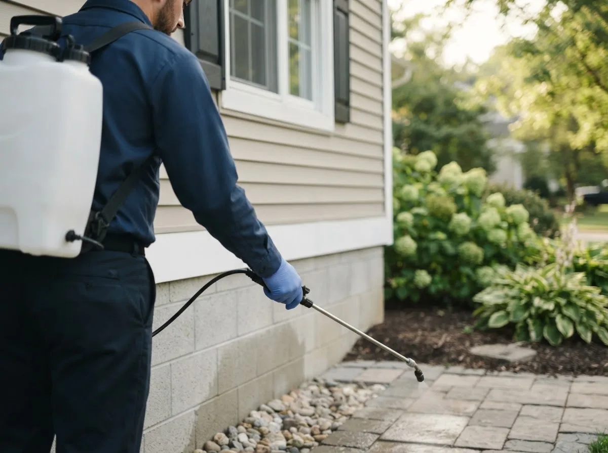 Pest control technician inspecting a home in Shawnee, OH
